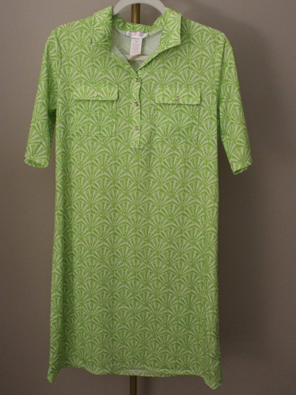 Women's Stella Parker Green & White Shift Dress, Size Medium
